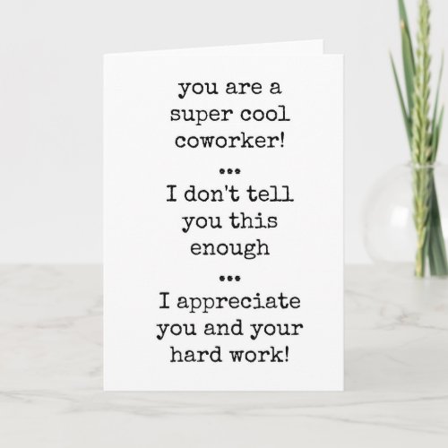 Coworker Appreciation Card Text Only Minimalist Card