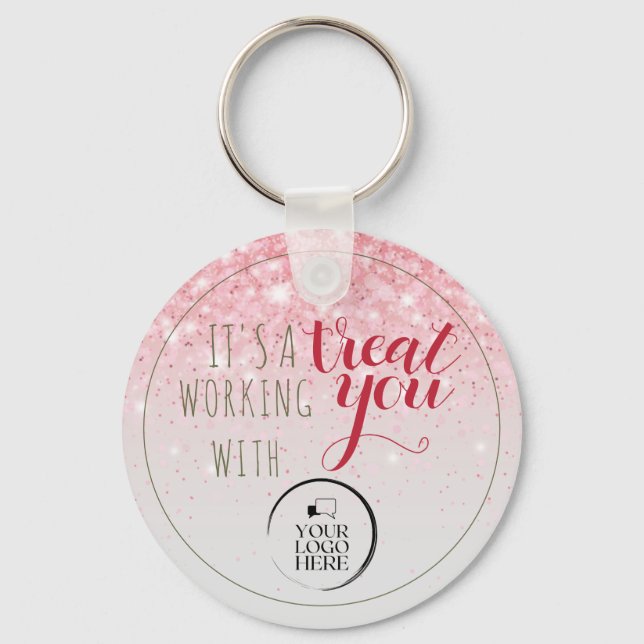 Coworker Christmas Gift Pink Simple Business Logo Keychain (Front)