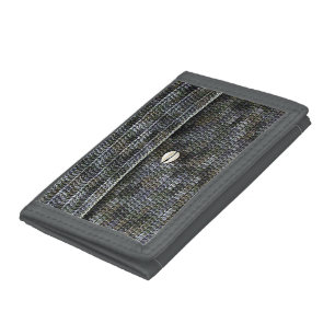 Cowrie Shell Black Gray Hues Artisan Crochet Print Tri-fold Wallet