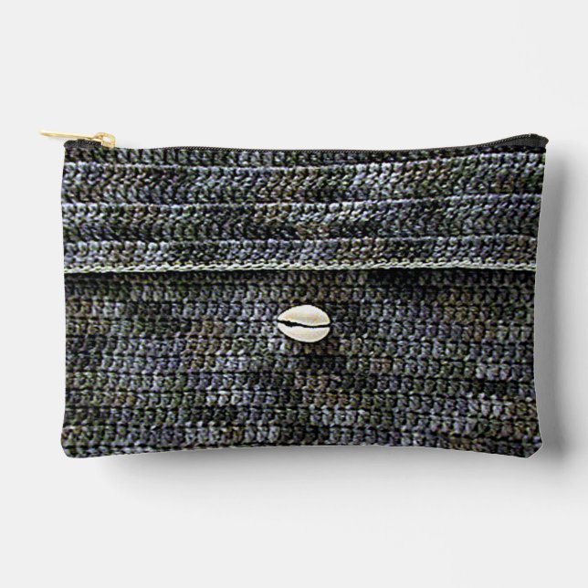 Cowrie Shell Gray Texture Artisan Crochet Print    Accessory Pouch (Front)