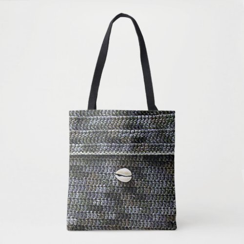 Cowrie Shell Gray Texture Artisan Crochet Print Tote Bag
