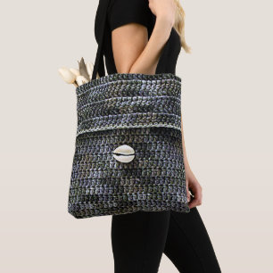 Cowrie Shell Gray Texture Artisan Crochet Print Tote Bag