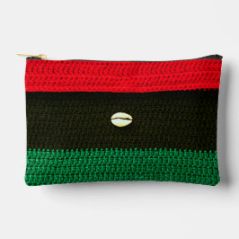 Cowrie Shell Red Black Green Artisan Crochet Print Accessory Pouch
