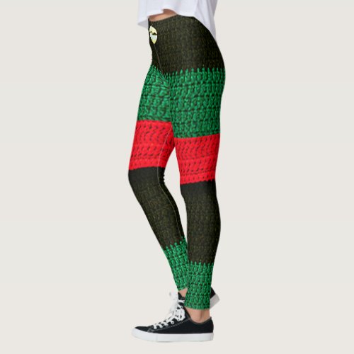 Cowrie Shell Red Black Green Artisan Crochet Print Leggings