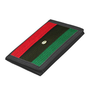 Cowrie Shell Red Black Green Artisan Crochet Print Tri-fold Wallet