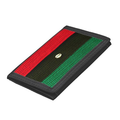 Cowrie Shell Red Black Green Artisan Crochet Print Trifold Wallet