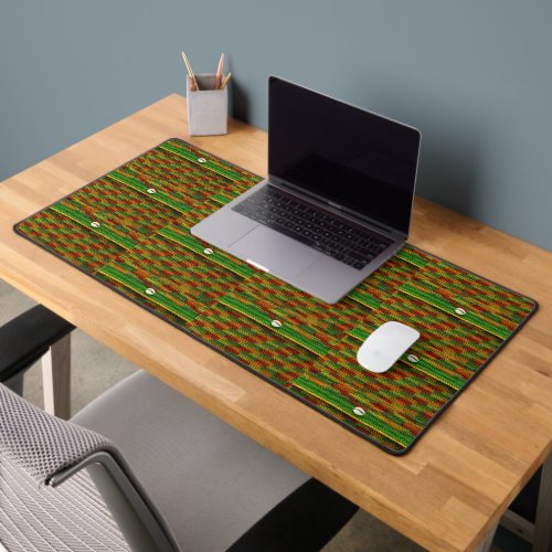 Cowrie Shells Green Orange Artisan Crochet Print Desk Mat