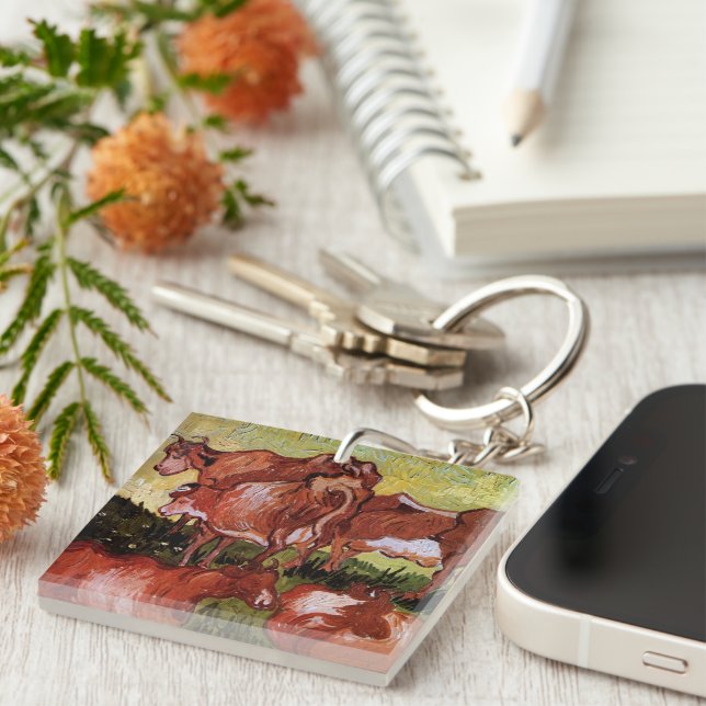Cows (after Jordaens) by Vincent van Gogh Keychain (Front Right)