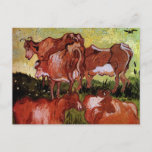 Cows (after Jordaens) by Vincent van Gogh Postcard<br><div class="desc">Cows (after Jordaens) by Vincent van Gogh is a vintage fine art post impressionism nature painting featuring brown milk cows grazing on grass in a meadow on a farm in Auvers-sur-Oise, France. About the artist: Vincent Willem van Gogh was a Post Impressionist painter whose work was most notable for its...</div>