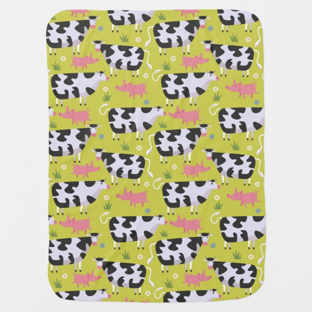 Cows And Pigs Pattern Baby Blanket (Front)