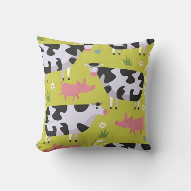 Cows And Pigs Pattern Throw Pillow (Front)