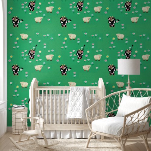 Cows and sheep nursery  wallpaper 