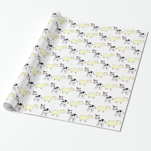 Cows and Sheep Wrapping Paper (Unrolled)