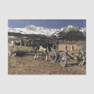 Cows at the Drinking Trough by Giovanni Segantini Tissue Paper