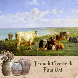 COWS BY THE SEA ANTIQUE FRENCH PAINTING TISSUE PAPER