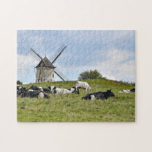 Cows Cattle Mill Windmill Farmland Pasture Jigsaw Jigsaw Puzzle