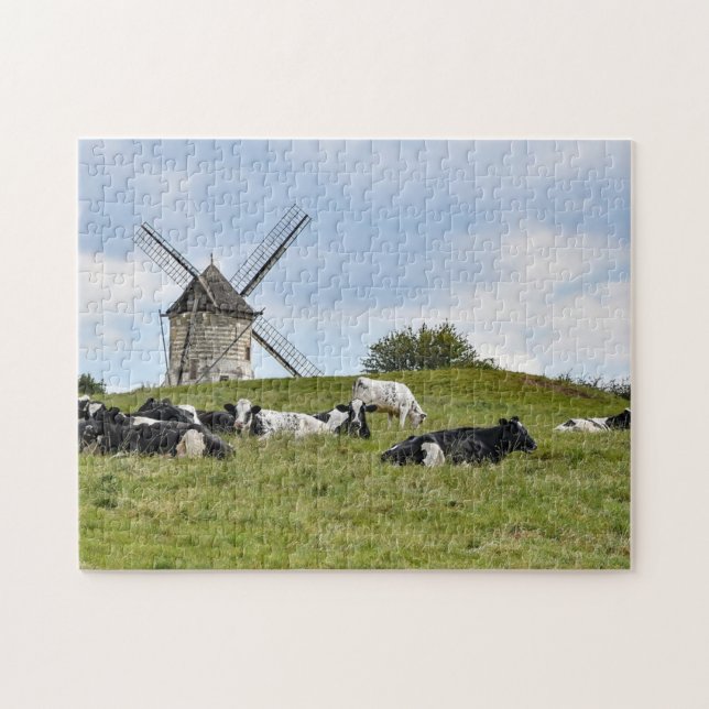 Cows Cattle Mill Windmill Farmland Pasture Jigsaw  Jigsaw Puzzle (Horizontal)