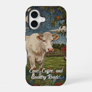 Cows coffee country roads iPhone 16 case