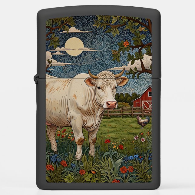 Cows coffee country roads rustic farm scene zippo lighter (Front)