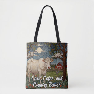 Cows coffee country roads tote bag