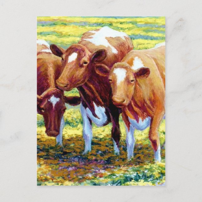 Cows Dairy Cow in Pasture Field Painting Picture Postcard (Front)