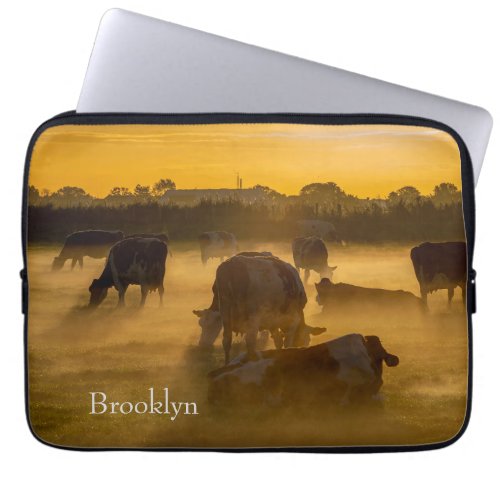 Cows farm animals mist dew cattle farmland photo laptop sleeve