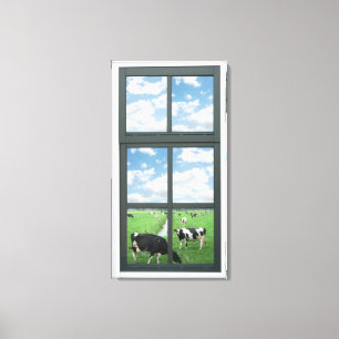 Cows Faux Window View Canvas Print
