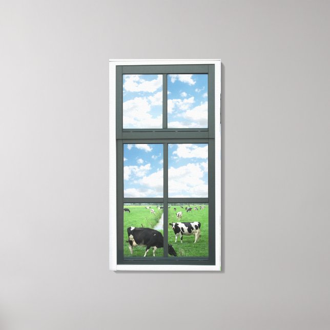 Cows Faux Window View Canvas Print (Front)