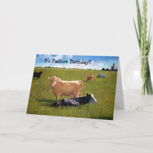 Cows Funny Belated Birthday Pasture Birthday Card