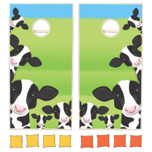 Cows Grass Sky Green Black White Farm Animal Cornhole Set