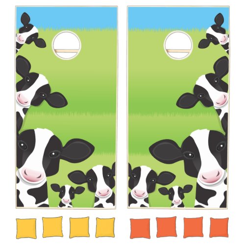 Cows Grass Sky Green Black White Farm Animal Cornhole Set