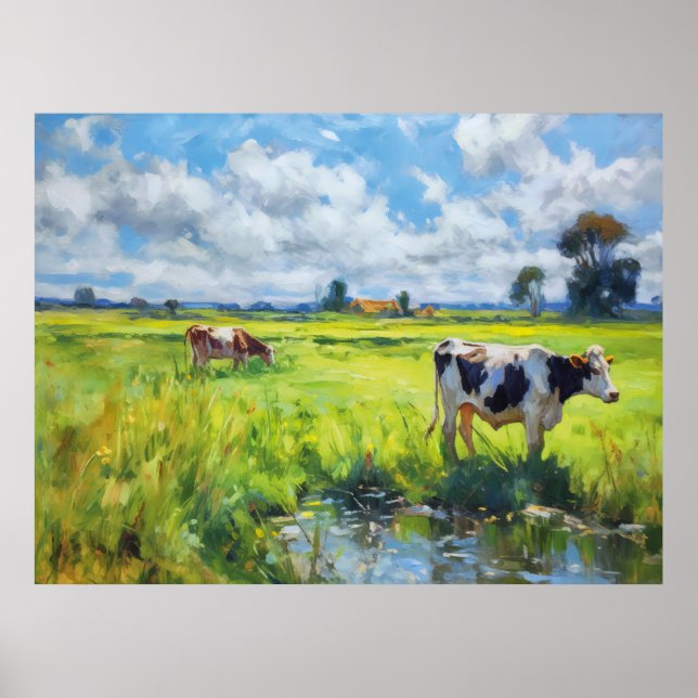 Cows Grazing by the Havel River Poster (Front)