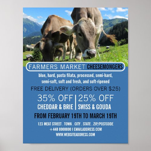 Cows Grazing Cheesemonger Advertising Poster