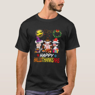 Cows Halloween Thanksgiving Christmas Happy Hallot T-Shirt