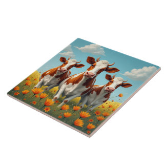 Cows in a field ceramic tile