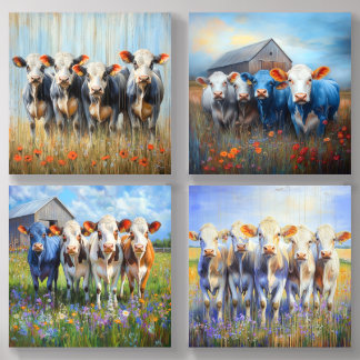 Cows In A Huddle Near The Barn Acrylic Photo Tile