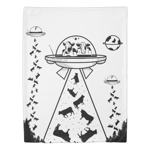 Cows in a UFO spaceship Duvet Cover
