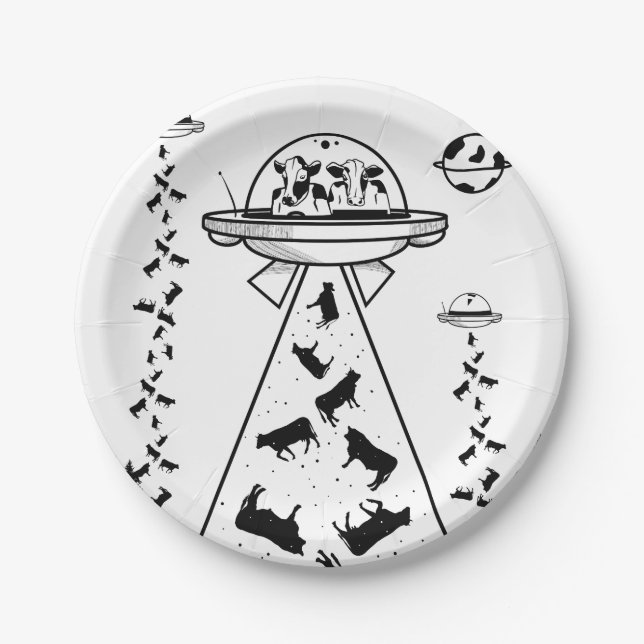 Cows in a UFO spaceship Paper Plates (Front)