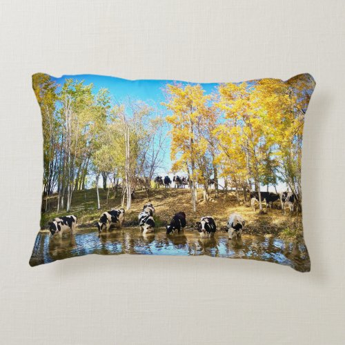 Cows in Autumn at the Pond Accent Pillow