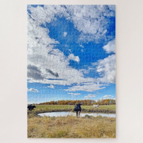 Cows in Autumn at the Pond Jigsaw Puzzle