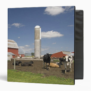 Cows in front of a red barn and silo on a farm 3 ring binder