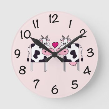 Cows In Love Round Clock by houseme at Zazzle