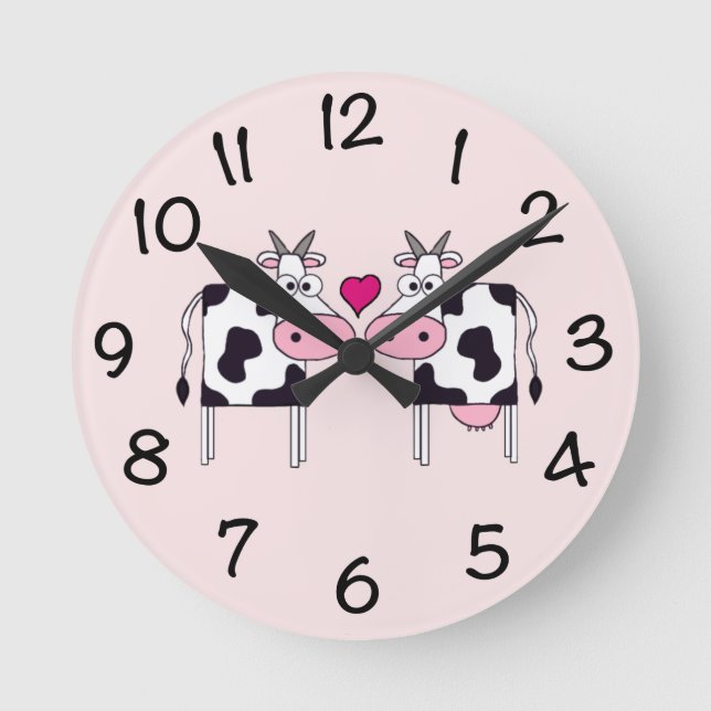 Cows in Love Round Clock (Front)