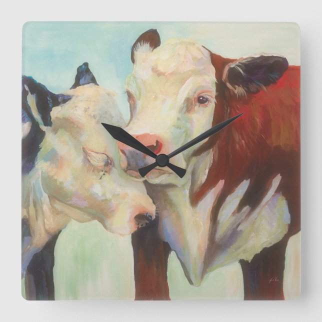 Cows In Love Square Wall Clock (Front)