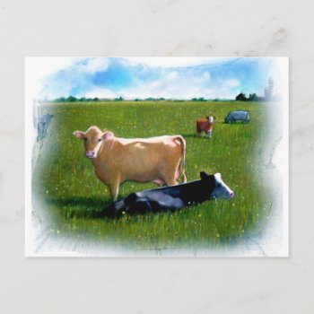 Cows In Pasture Pastel Postcard by joyart at Zazzle