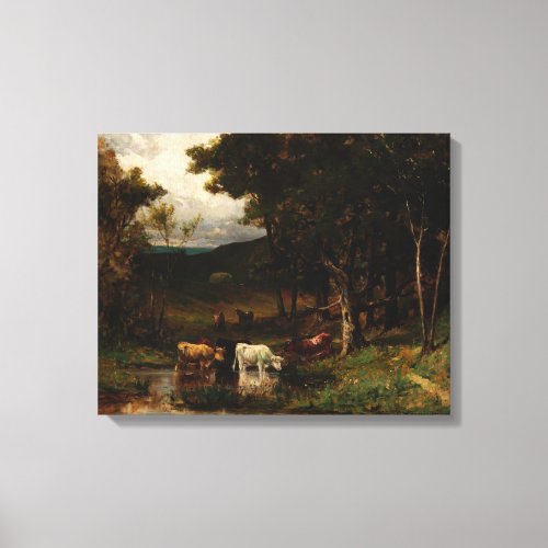 Cows In Stream Near Trees _ Edward Bannister  Canvas Print