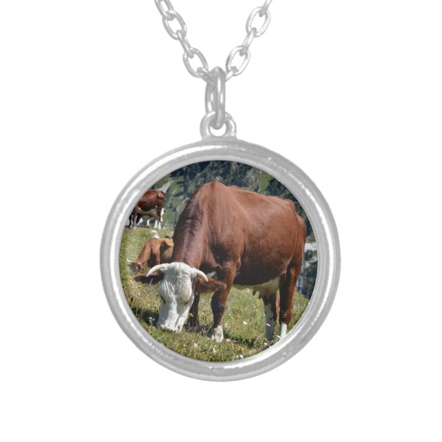 Cows in the French Alps Silver Plated Necklace (Front)