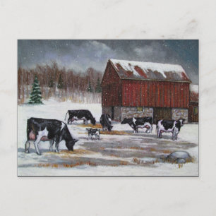 Cows in Winter, Original Painting Postcard