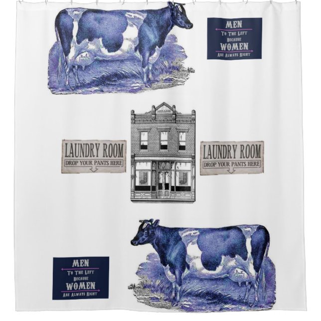 Cows laundry white showercurtain shower curtain (Front)