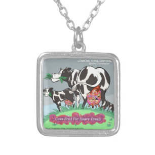 Cows Making Heavy Cream Funny Cartoon Silver Plated Necklace
